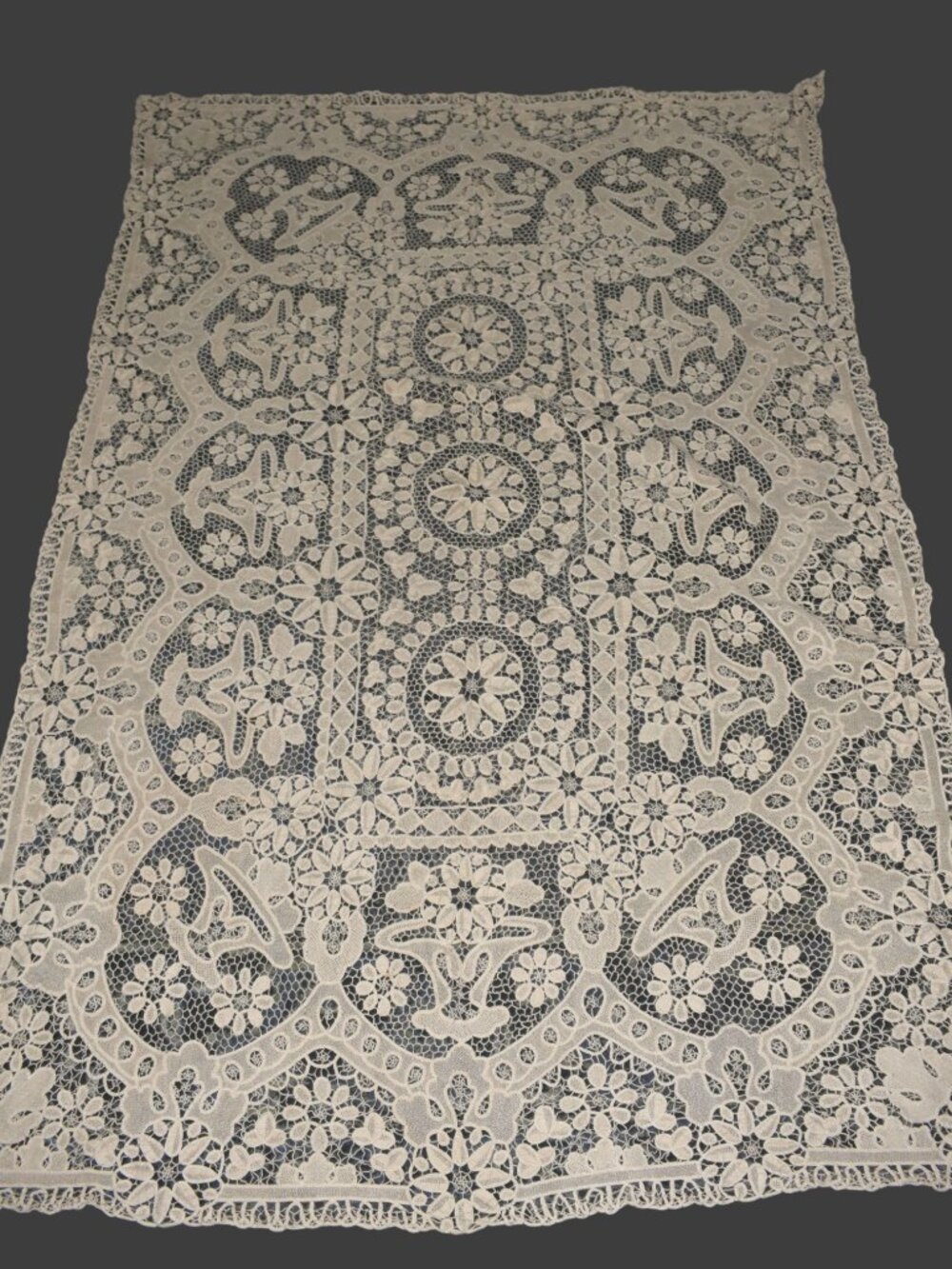 Vintage Cream Light Beige Lace Large Tablecloth approx. 58x87